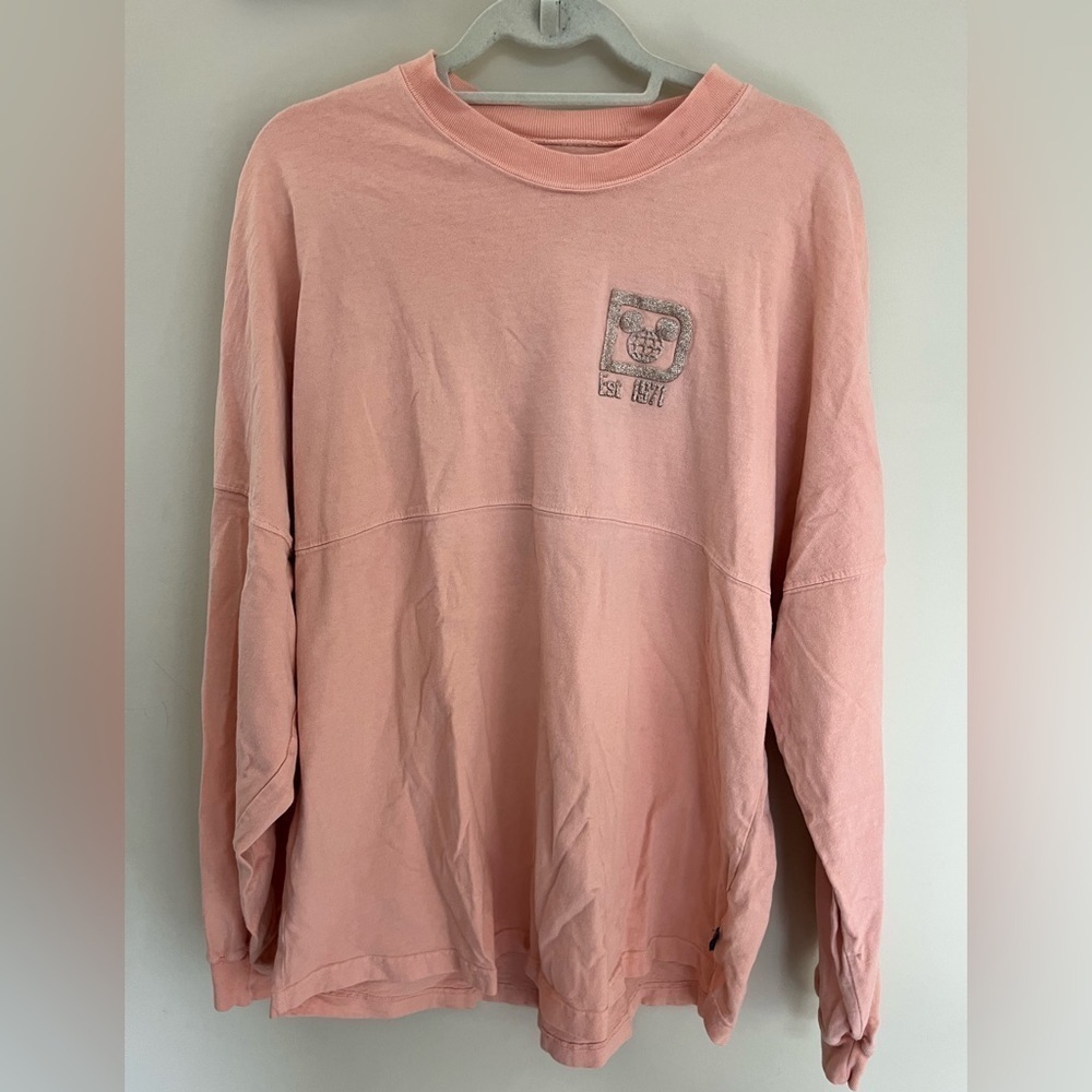 Disney World Spirit Jersey Glitter Puff Long Sleeve Size Large Peach Gold